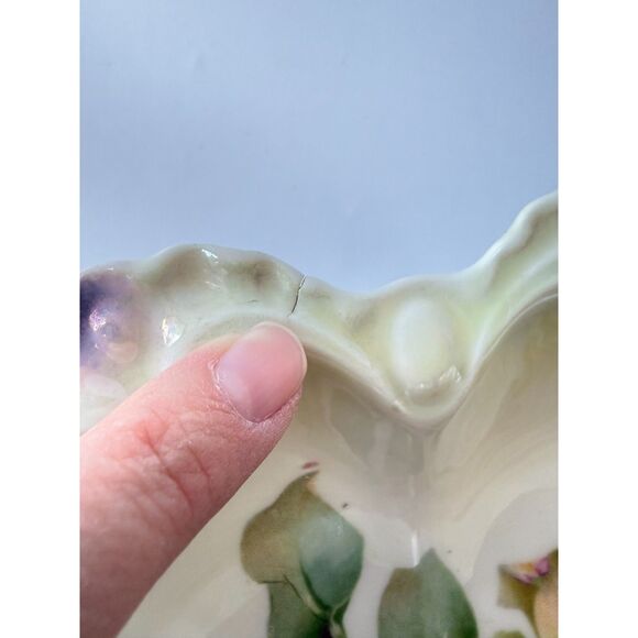 Antique 1900s JPV Germany Rose Bowl – Bavarian Porcelain Scalloped Dish - Picture 7 of 7